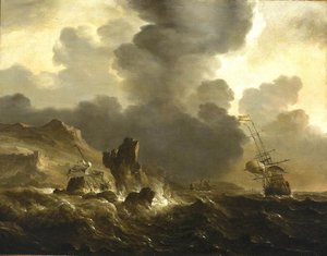 A Dutch Ship Wrecked On A Rocky Coast — Ludolf Backhuysen I
