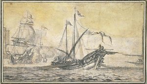 Galley And Two Ships Sailing On — Pierre Puget