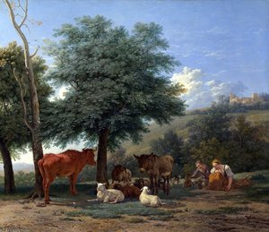 Farm Animals With A Boy And Herdswoman — Karel Dujardin