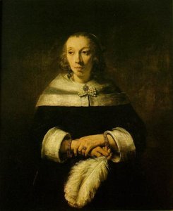 Портрет Дамы С Экзотическим Перьевым Зонтом — Rembrandt Van Rijn