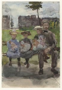 Man With Three Girls On A Bench In The Oosterpark In Amsterdam — Isaac Israels