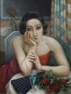 Jeune Femme Pensive Aux Roses Rouges — Jean Dominique Antony Metzinger