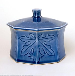 Title Name(japanese): 磁器 瑠璃釉トリカブト葉模様八角蓋付壺 — Tomimoto Kenkichi