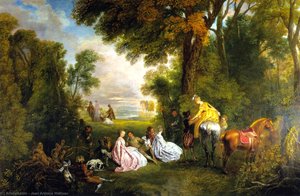 Halt During The Hunt — Jean-antoine Watteau