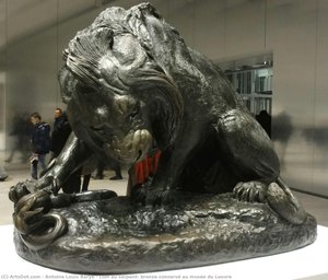 Lion Au Serpent, Bronze Conservé Au Musée Du Louvre — Antoine-louis Barye
