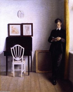 Interior Wit A Young Man Reading — Vilhelm (hammershøi)hammershoi