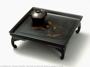 Meal Table And Bowl With Design Of Sagittaria In Makie. — Makioka Tomokichi