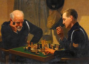 A Quiet Night, Air Raid Wardens Playing Chess — Emílio Grau Sala