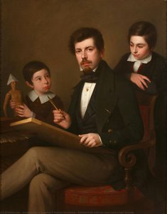 Self-portrait With His Sons Carlos And Vicente — Antonio Maria Esquivel Y Suárez De Urbina