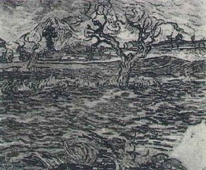 Paisagem Com Oliveira E Montanhas Ao Fundo — Vincent Willem Van Gogh