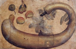 Still-life Of Squash, Lilies, Peaches, And Pears — Simone Peterzano