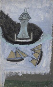 Lighthouse And Two Sailing Ships (recto) — Alfred Wallis