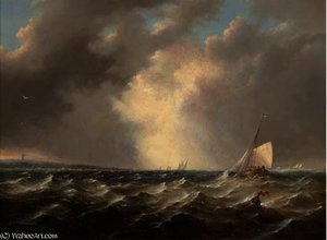 A Stiff Breeze Offshore — Johannes Hermanus Koekkoek