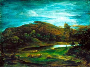 Open Landscape With A Shepherd, Sheep, A Pool And Distant Hills — Thomas Gainsborough