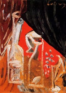 Still Life With Bottles And Curtains — Mikhail Fiodorovich Larionov