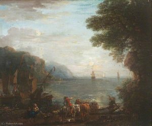 Coastal Scene With Shipping At Dawn — John Wootton