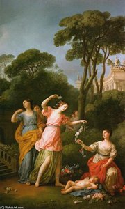 Greek Maidens Adorning A Sleeping Cupid With Flowers — Joseph-marie Vien