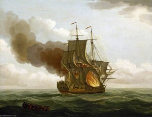 The 'luxborough' Galley On Fire, 25 June 1727 — John Cleveley The Elder