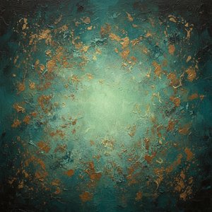 Ethereal Radiance Of Gilded Fragments Amidst A Deeply Textured Cyan Abyss — David Moreau