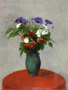 Vase Of Flowers On A Red Tablecloth — Odilon Redon