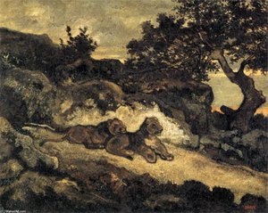 Lions Near Their Den — Antoine-louis Barye