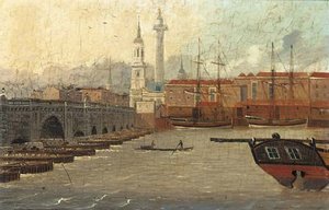 A View Of The Thames At New London Bridge, St. Magnus The Martyr And The Monument Beyond — Daniel Turner
