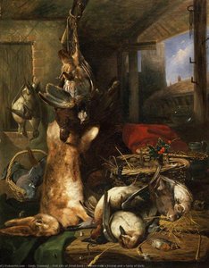 Still Life Of Dead Ducks, A Hare With A Basket And A Sprig Of Holly — Emily Stannard