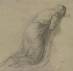 Studio Di Un Panneggio Di Una Donna Velata Inginocchiata Verso Destra — Anselm Friedrich Feuerbach