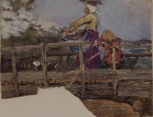 Two Figures On A Bridge — Myles Birket Foster