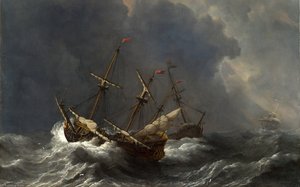 Three Ships In A Gale — Willem Van De Velde The Younger