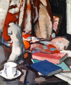 Still Life With Statuette And Books — Samuel John Peploe