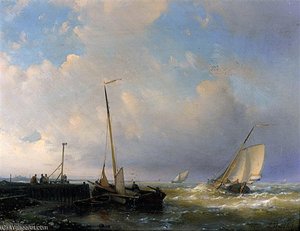 Dutch Yachts Sailing Close To A Pier — Abraham Hulk Senior