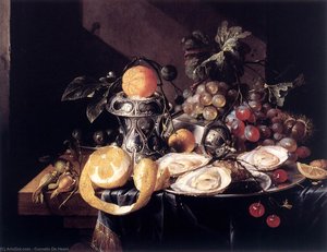 Still-life With Oysters, Lemons And Grapes — Cornelis De Heem