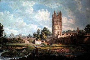 Magdalen College And Bridge, Oxford, From The River — Edward Dayes