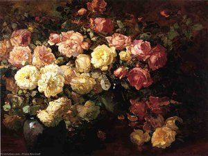 Still Life With White And Pink Roses — Franz Bischoff
