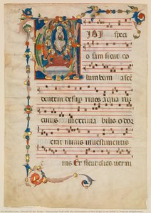Manuscript Leaf With The Assumption Of The Virgin In An Initial V, From An Antiphonary — Niccolò Di Ser Sozzo
