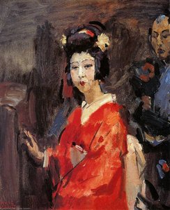 Japanese Woman In Red Kimono Sun — Isaac Lazarus Israels