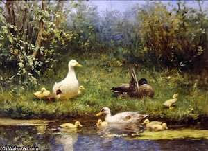Ducks On A Riverbank — Adolph Artz (david Adolf Constant Artz)