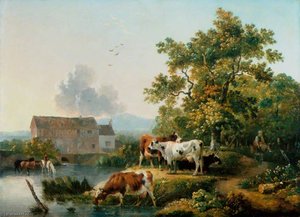 Landscape With Cattle Watering In A Mill Stream — Philip James De Loutherbourg