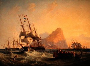 Warships Under Sail At Gibraltar — John Wilson Carmichael