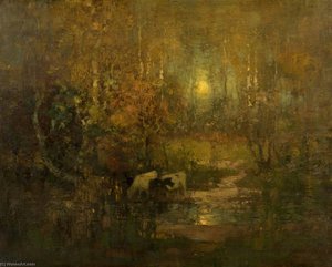 Sunset, Cottage And Pool — Thomas Bromley Blacklock