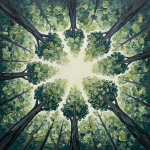 Ascension Of The Emerald Canopy: A Monumental Radial Study In Impasto Texture — Laurent Fontaine