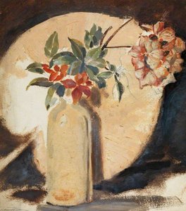 Still Life With A Fan, Bottle And Flowers — Beatrix Whistler