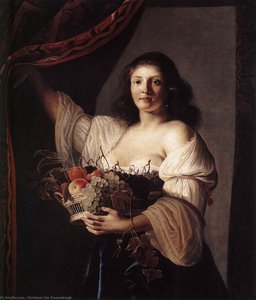 Woman With A Basket Of Fruit — Christiaen Van Couwenbergh