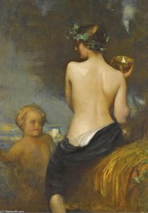 A Nude Bacchante With A Child Faun — Arthur Hacker