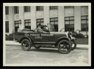 Henry Ford And Edsel Ford In 15 Millionth Ford Model T Car, 1927 — Ford Motor Company. Engineering Photographic Department