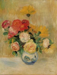 Jarrón De Rosas Y Dahlias — Pierre-auguste Renoir