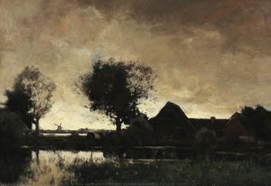 A Polder Landscape With A Farm At Dusk — Theophile Emile Achille De Bock