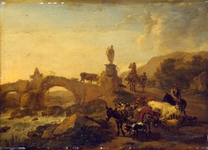 Italian Landscape With A Small Bridge — Nicolaes Pietersz Berchem