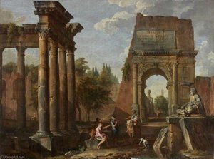 Architectural Capriccio, Arch Of Titus With Figures — Giovanni Paolo Panini